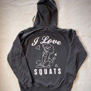 Gym Shark Hoodie Womens M Gray Long Sleeve Soft Cotton (I Love Squats Graphic)